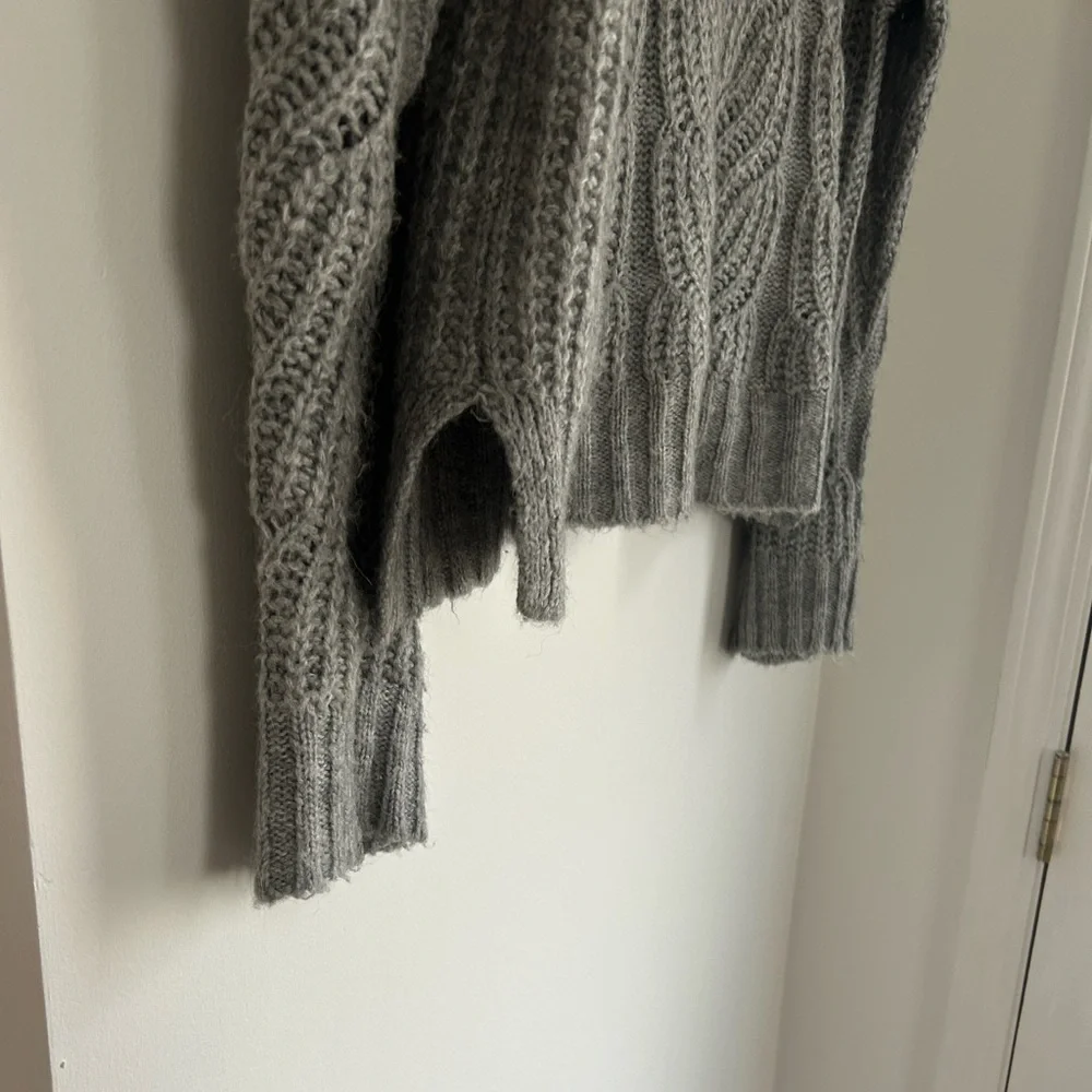J. Crew Gray Pointelle Alpaca Cable Knit Sweater